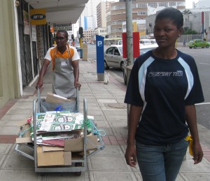 Cardboard recyclers with their custom Asiye Etafuleni trolleys.