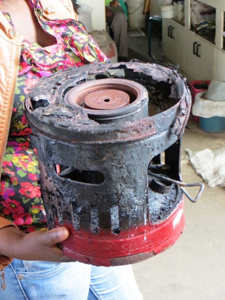 A worn-down paraffin stove used by an informal trader to cook, that could be a potential fire hazard. Image: Richard Dobson.