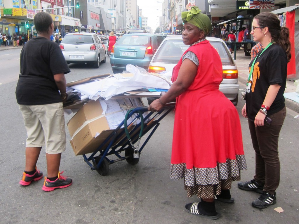 City Officials, Pumla and Caili, transporting sorted recyclables to sell to the "middle-agent". Photo: Tasmi Quazi.