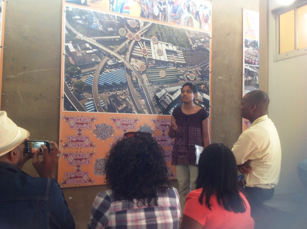 AeT Research Officer presenting on the history of Warwick Junction to the jury for the UIA International Students Comeptition. Photo: Amira Osman.