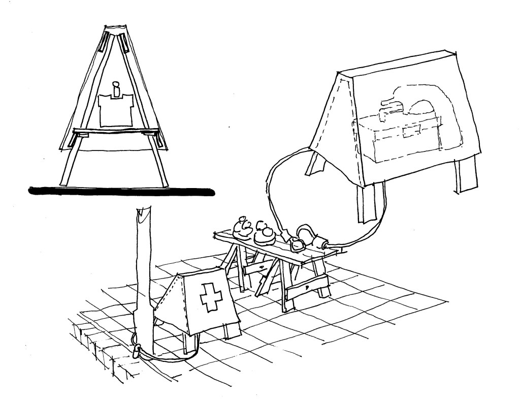 Design prototype of a First Aid Stand for informal workers developed for the Pephanathi Project. Design and sketch by Richard Dobson.